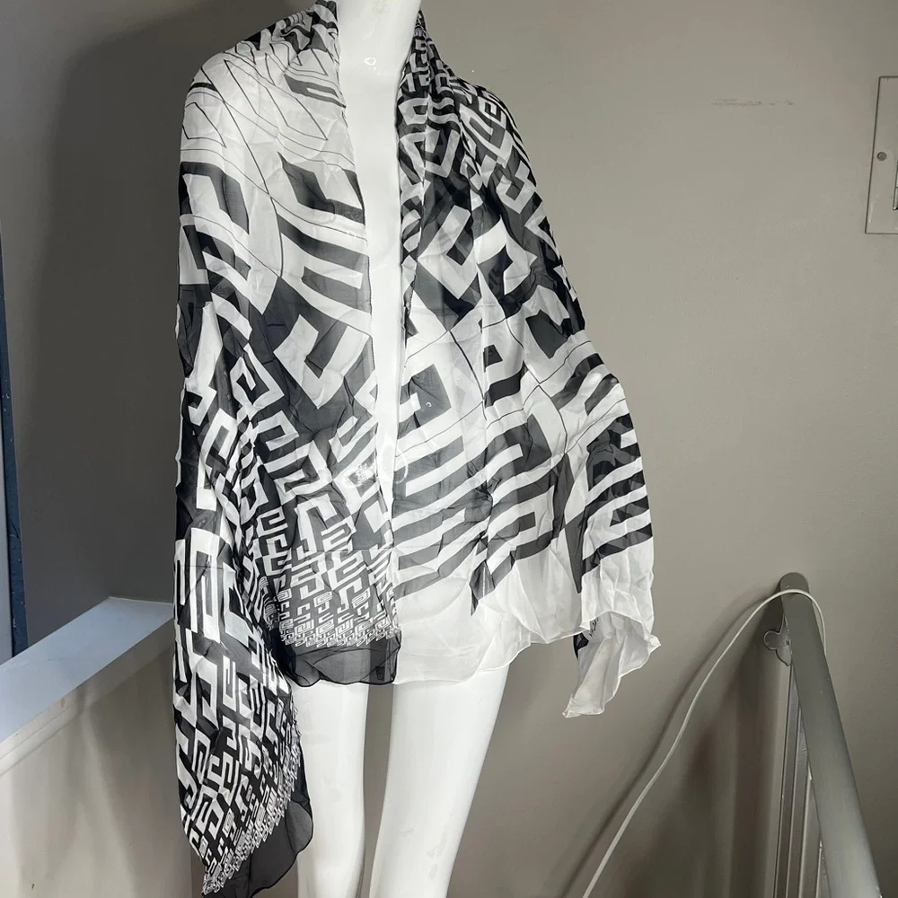 Givenchy 60” x 27” Silk Sheer Logo Shawl Scarf - New in Packaging